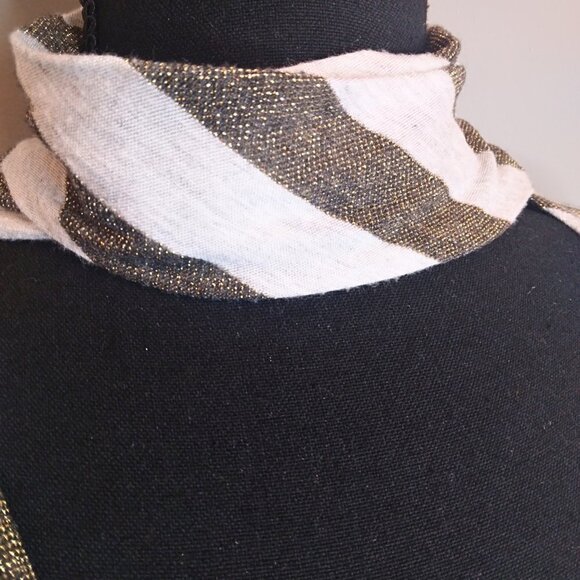 FOREVER 21 GOLD AND CREAM STRIPE BLOUSE WITH WRAP COLLAR - SIZE S - Picture 4 of 4